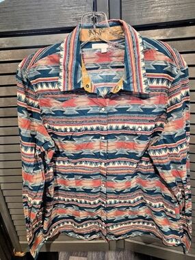 Tin Haul Retro Aztec Print Long Sleeve Western Shirt XL